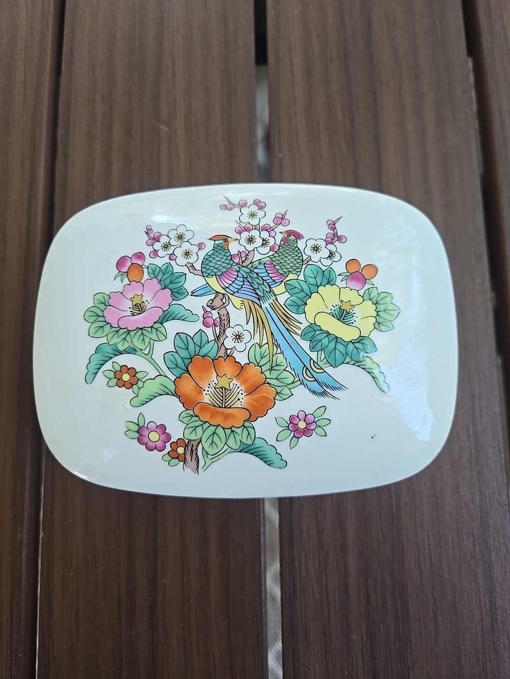 Mikasa Bone China Kutani Bird Floral Dish - White with Orange & Green